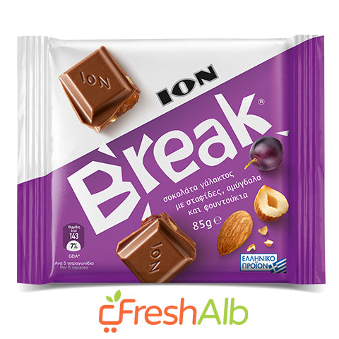 ION chocolate with dry grapes and almonds 85gr